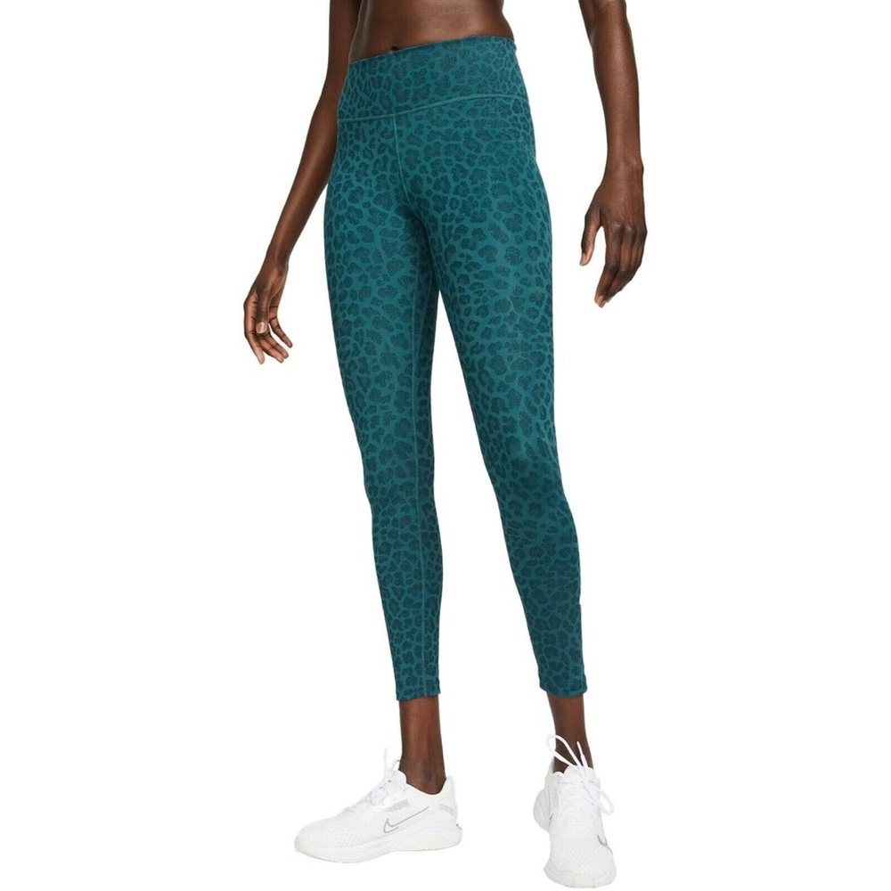 Nike Dri-FIT Leopard Print Leggings Teal High Rise Workout Athletic Size XL